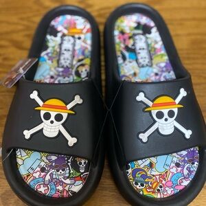 One Piece Jolly Roger Men Slides - Luffy Straw Hat Pirate (NWT)